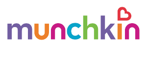 Munchkin logo in multicolored lowercase letters with a heart over the letter i.