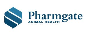 Pharmgate Animal Health logo with blue hexagonal icon and company name in serif text.