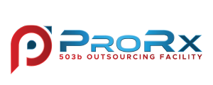 ProRx Pharma logo with blue and red text and stylized P emblem.