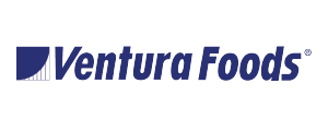 Ventura Foods logo in blue text with stylized curved symbol.