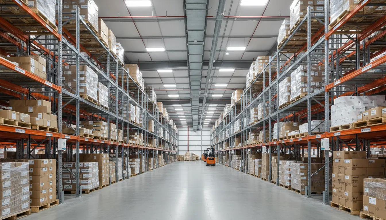 InstruVU wireless LoRaWAN environmental sensors mounted in pharmaceutical warehouse for real-time temperature and humidity monitoring