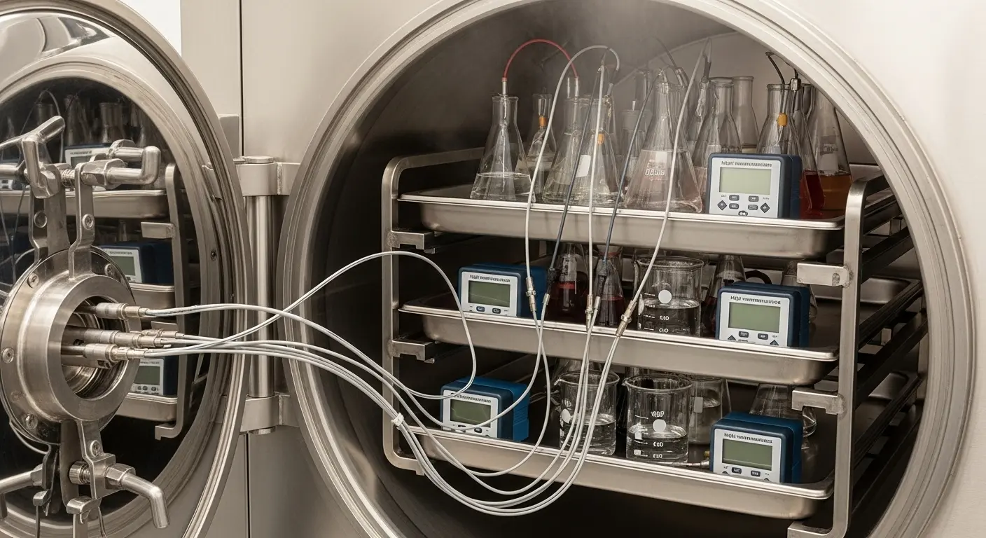 InstruVU autoclave thermal mapping with high-temperature data loggers and sensors inside sterilizer chamber for validation study
