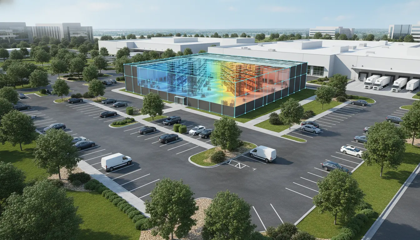 InstruVU wireless thermal mapping sensors installed on high-bay racking in pharmaceutical distribution center for GDP validation