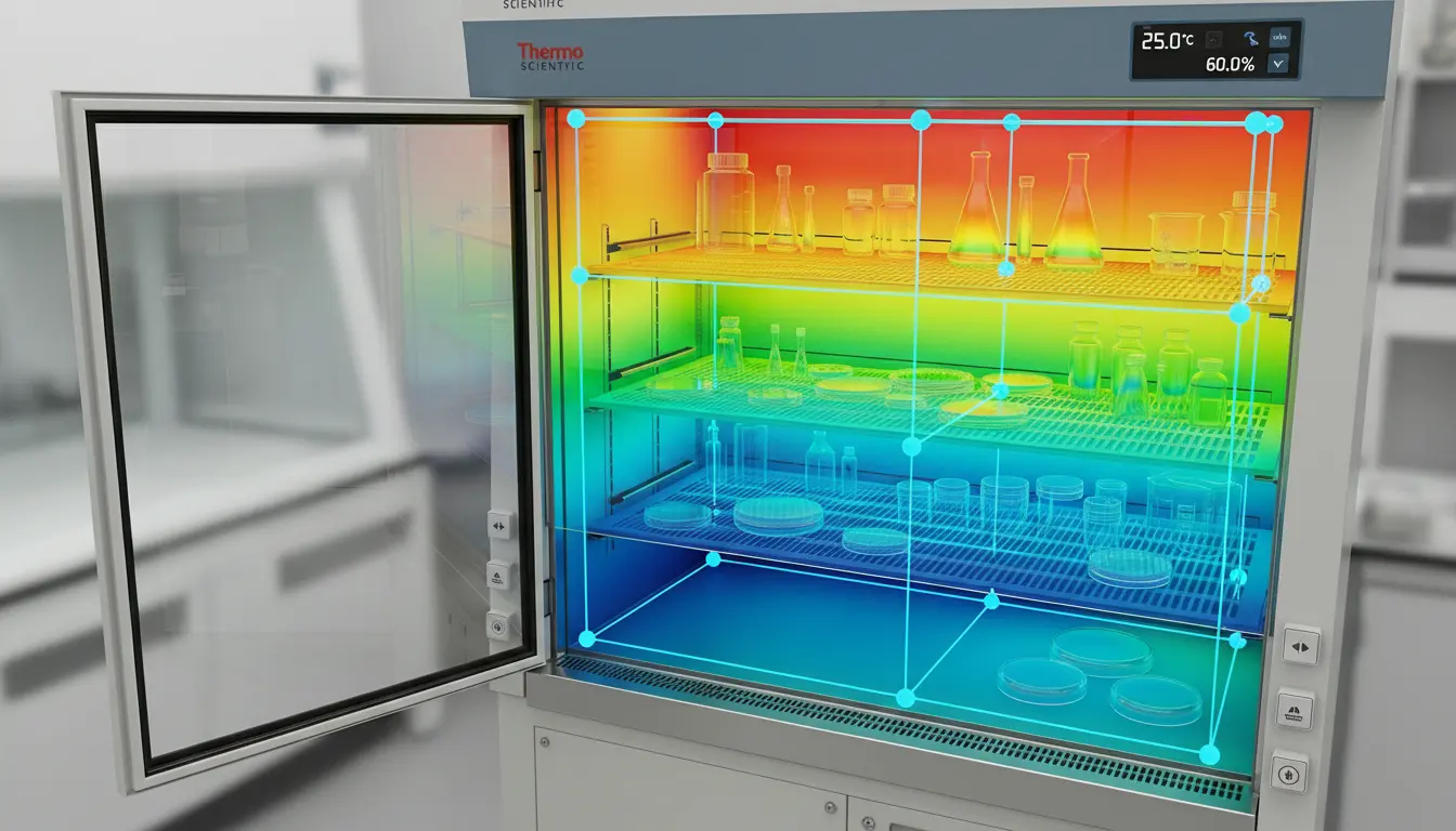 InstruVU precision temperature and humidity sensors placed in stability chamber for ICH Q1A validation study